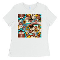 White football cowhide sunflower seamless pattern Ladies Tee - JahusDesignShop