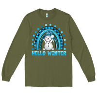 Army Green hello winter rainbow with snowman bbs Long Sleeve Tee - BundleAndBundleShop