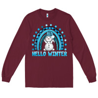 Burgundy hello winter rainbow with snowman bbs Long Sleeve Tee - BundleAndBundleShop