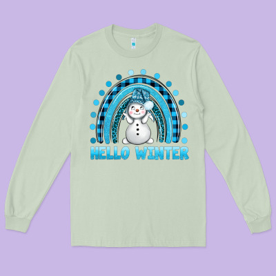 Hello Winter Rainbow With Snowman Bbs Long Sleeve Tee Designed By Bundleandbundleshop