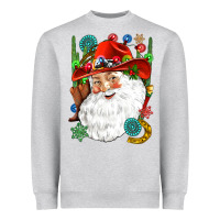Heather Grey Cowboy Santa Heavyweight Sweatshirt - NancyCooperArtShop