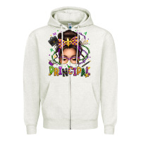 Oatmeal Heather mardi gras principal caucasian messy bun Zipper Hoodie - texasbilliewilder