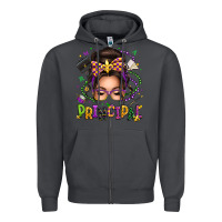 Mardi Gras Principal Caucasian Messy Bun Zipper Hoodie | Teevron