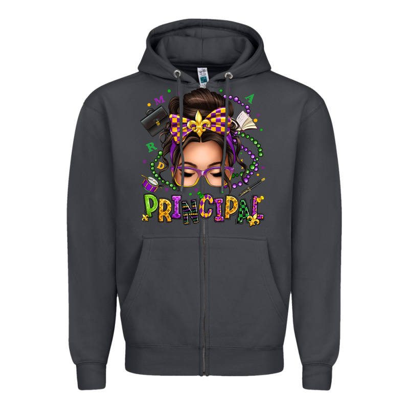 Mardi Gras Principal Caucasian Messy Bun Zipper Hoodie by texasbilliewilder | Teevron