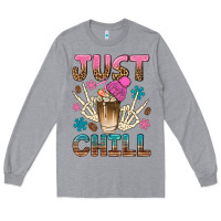 Heather Grey just chill with coffee bean bbs Long Sleeve Tee - BundleAndBundleShop