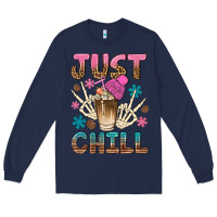 Navy just chill with coffee bean bbs Long Sleeve Tee - BundleAndBundleShop