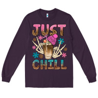 Plum just chill with coffee bean bbs Long Sleeve Tee - BundleAndBundleShop