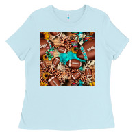 Baby Blue football cactus sunflower seamless pattern Ladies Tee - JahusDesignShop