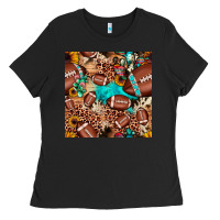 Black football cactus sunflower seamless pattern Ladies Tee - JahusDesignShop