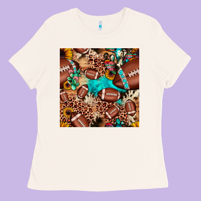 Football Cactus Sunflower Seamless Pattern Ladies Tee Designed By Jahusdesignshop