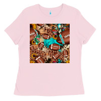 Bubblegum Pink football cactus sunflower seamless pattern Ladies Tee - JahusDesignShop