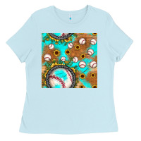 Baby Blue baseball turquoise sunflower seamless pattern Ladies Tee - JahusDesignShop