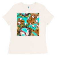 Bone baseball turquoise sunflower seamless pattern Ladies Tee - JahusDesignShop