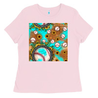 Bubblegum Pink baseball turquoise sunflower seamless pattern Ladies Tee - JahusDesignShop