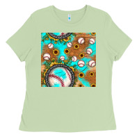 Matcha baseball turquoise sunflower seamless pattern Ladies Tee - JahusDesignShop