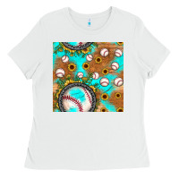 White baseball turquoise sunflower seamless pattern Ladies Tee - JahusDesignShop