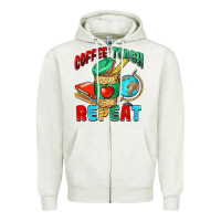 Oatmeal Heather coffee teach repeat Zipper Hoodie - NancyCooperArtShop