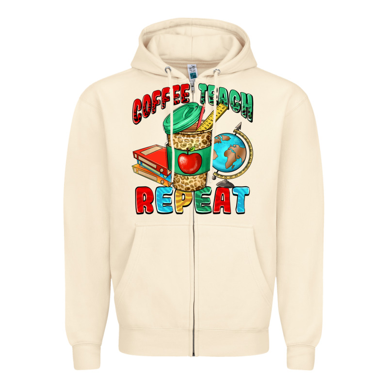 Coffee Teach Repeat Zipper Hoodie by NancyCooperArtShop | Teevron