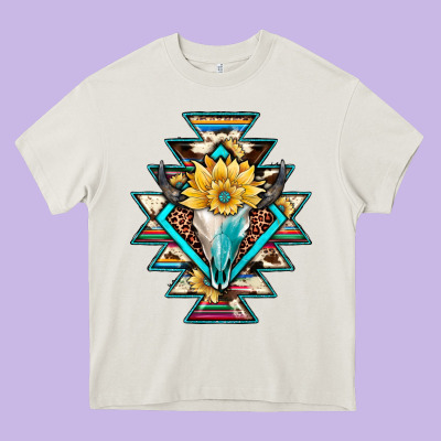 Cowhide Leopard Bull Skull Aztec Heavy Core Tee Designed By Jahusdesignshop