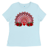 Baby Blue valentines day rainbow with roses Ladies Tee - RanaPortraitStore