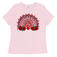 Bubblegum Pink valentines day rainbow with roses Ladies Tee - RanaPortraitStore