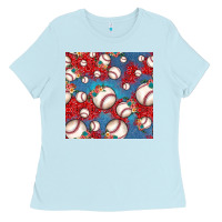 Baby Blue baseball paisley and jean pattern, baseball seamless pattern Ladies Tee - JahusDesignShop