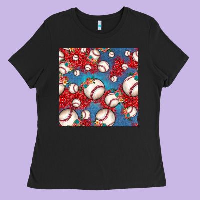 Baseball Paisley And Jean Pattern, Baseball Seamless Pattern Ladies Tee Designed By Jahusdesignshop