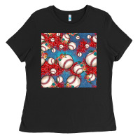 Black baseball paisley and jean pattern, baseball seamless pattern Ladies Tee - JahusDesignShop