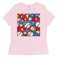 Bubblegum Pink baseball paisley and jean pattern, baseball seamless pattern Ladies Tee - JahusDesignShop