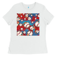 White baseball paisley and jean pattern, baseball seamless pattern Ladies Tee - JahusDesignShop