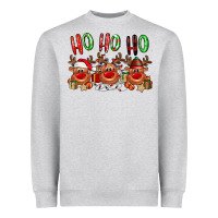 Heather Grey Ho ho ho Reindeer Heavyweight Sweatshirt - NancyCooperArtShop