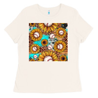 Bone baseball leopard turquoise sunflower seamless pattern Ladies Tee - JahusDesignShop