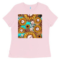 Bubblegum Pink baseball leopard turquoise sunflower seamless pattern Ladies Tee - JahusDesignShop