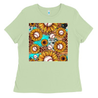 Matcha baseball leopard turquoise sunflower seamless pattern Ladies Tee - JahusDesignShop
