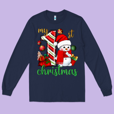 My 1 St Christmas With Cute Snowman Bbs Long Sleeve Tee Designed By Bundleandbundleshop