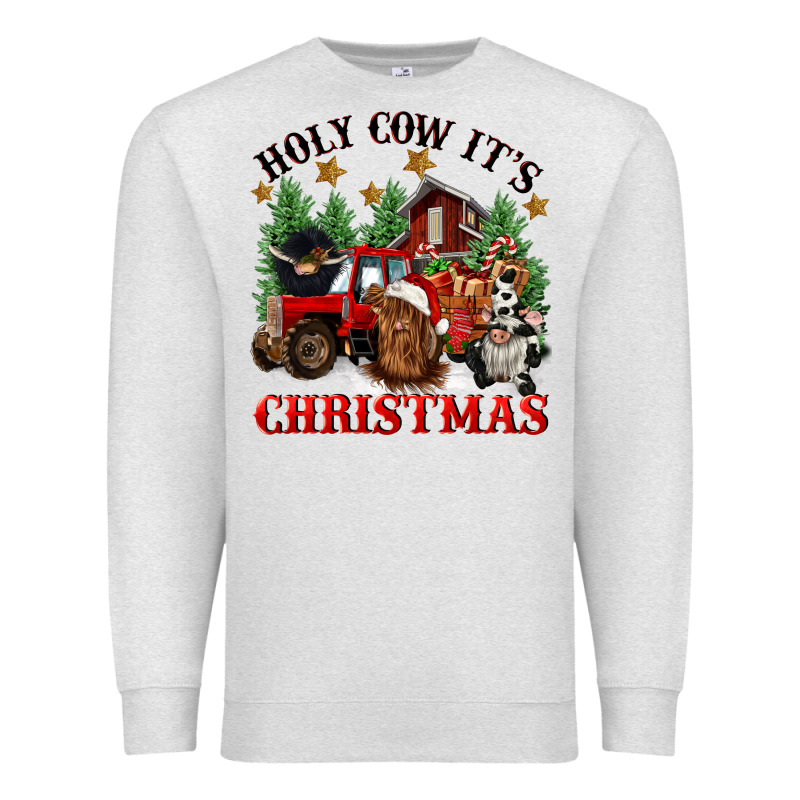 Holy Cow Its Christmas Premium Sweatshirt by CowGirlArtShop | Teevron