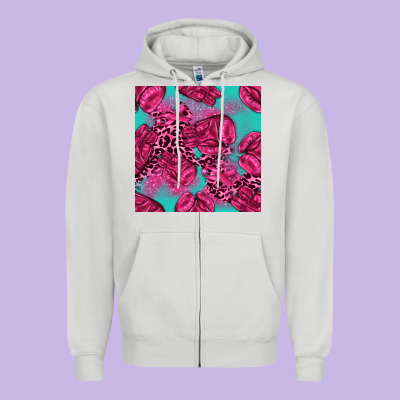 Breast Cancer Seamless Pattern Zipper Hoodie Designed By Texasbilliewilder