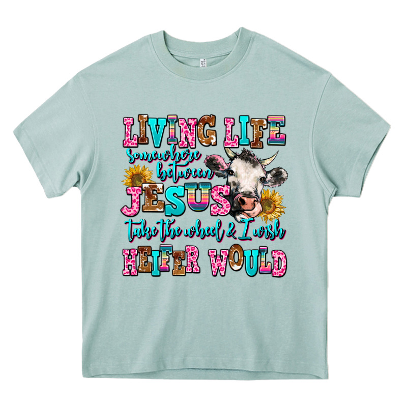 Living Life Somewhere Between Jesus Take The Wheel Heavy Core Tee by AdoDesignShop | Teevron