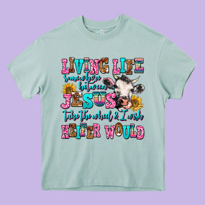 Living Life Somewhere Between Jesus Take The Wheel Heavy Core Tee Designed By Adodesignshop