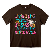 Chocolate Brown living life somewhere between jesus take the wheel Heavy Core Tee - AdoDesignShop