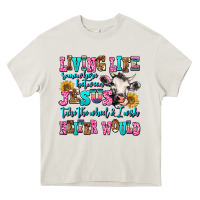 Cream living life somewhere between jesus take the wheel Heavy Core Tee - AdoDesignShop
