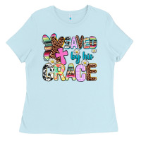 Baby Blue saved by his grace Ladies Tee - AdoDesignShop
