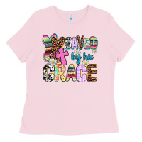 Bubblegum Pink saved by his grace Ladies Tee - AdoDesignShop