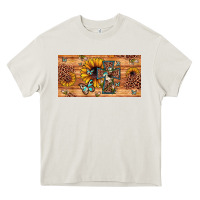 Cream leopard cross butterfly sunflower Heavy Core Tee - JahusDesignShop