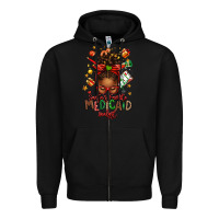 Black Santa's Favorite Medicaid Analyst Afro Messy Bun Zipper Hoodie - texasbilliewilder