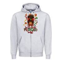 Heather Grey Santa's Favorite Medicaid Analyst Afro Messy Bun Zipper Hoodie - texasbilliewilder