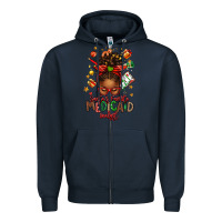 Navy Santa's Favorite Medicaid Analyst Afro Messy Bun Zipper Hoodie - texasbilliewilder
