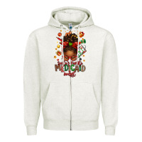 Oatmeal Heather Santa's Favorite Medicaid Analyst Afro Messy Bun Zipper Hoodie - texasbilliewilder
