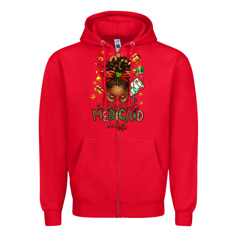 Santa's Favorite Medicaid Analyst Afro Messy Bun Zipper Hoodie by texasbilliewilder | Teevron