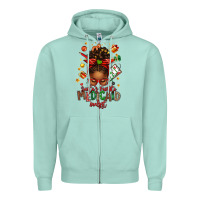 Seafoam Santa's Favorite Medicaid Analyst Afro Messy Bun Zipper Hoodie - texasbilliewilder